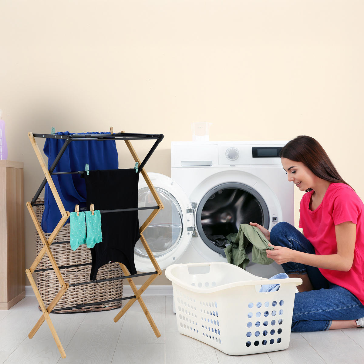 STOJAN na prádlo - viacfarebná, kov/drevo (75/105/37cm) - Relaxdays