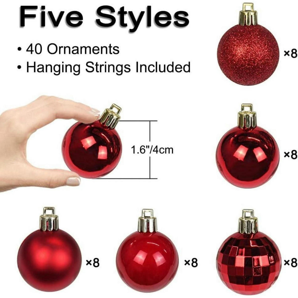 WEIHNACHTSKUGELN 40 Stück bruchsicher 4 cm Rot - Multicolor, Kunststoff (4/4/4cm)