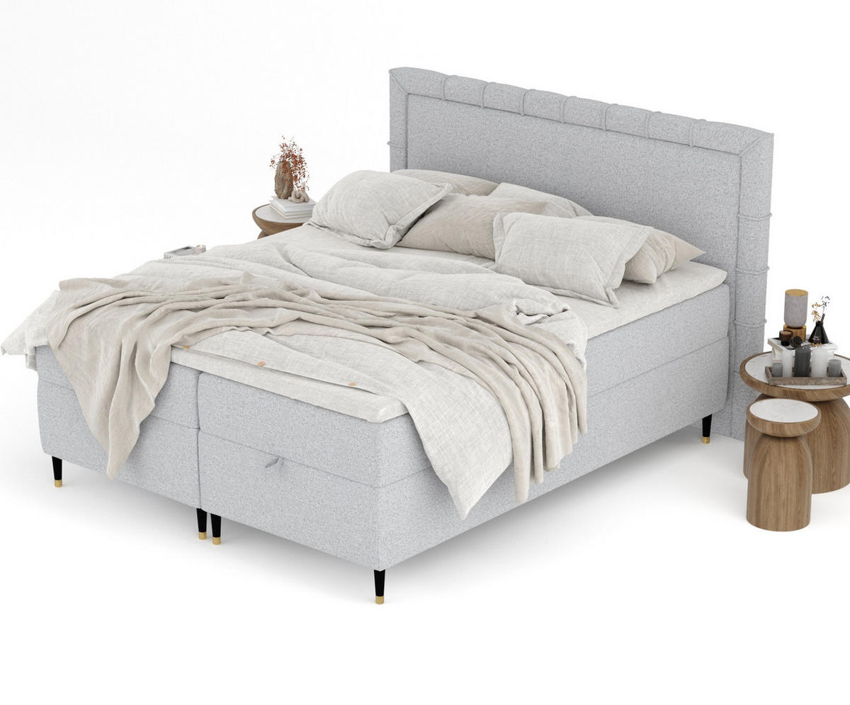 BOXBETT Voyage Hellgrau 160/200 cm mit Matratze und Topper - Hellgrau/Schwarz, Holz/Holzwerkstoff (160/200cm) - Maison de Reve