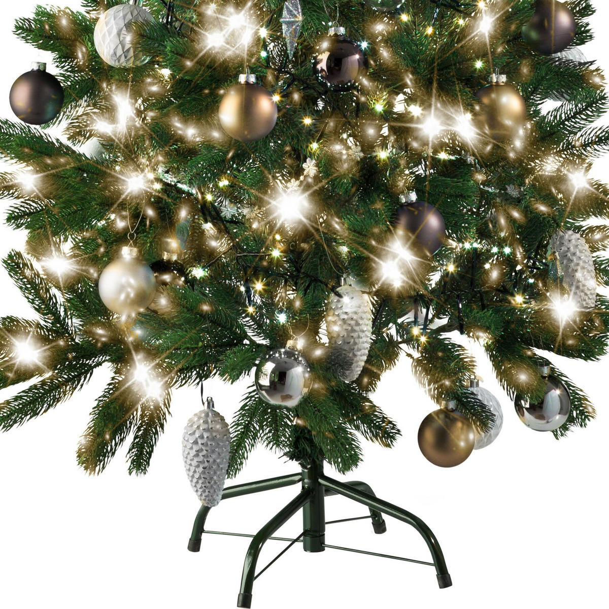 SET WEIHNACHTSBAUM MIT LICHTERKETTE ,inklusive Metallständer mit Kunststoffkappen,grün - Grün, Kunststoff (140cm) - tectake