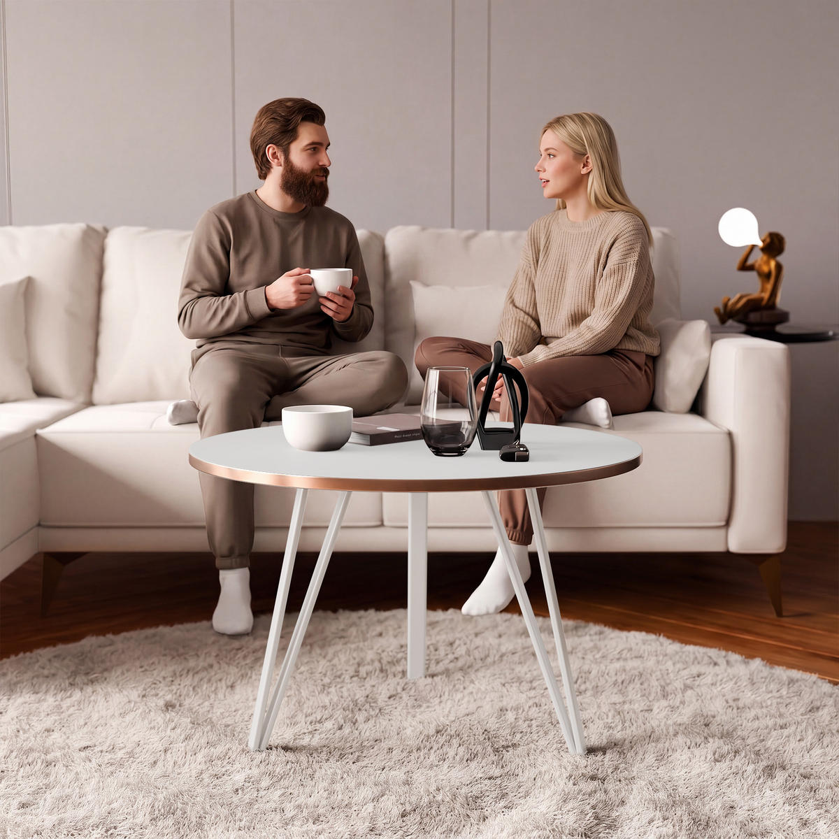 COUCHTISCH RIO mit goldener Kante – weiß - Weiß, Holzwerkstoff/Metall (67/67/45cm) - Idohome