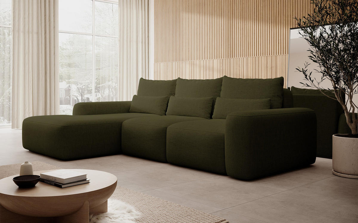 ECKSOFA Carnos Chenille-Bezug in Olivgrün - Olivgrün, Textil (264/162cm) - Selsey