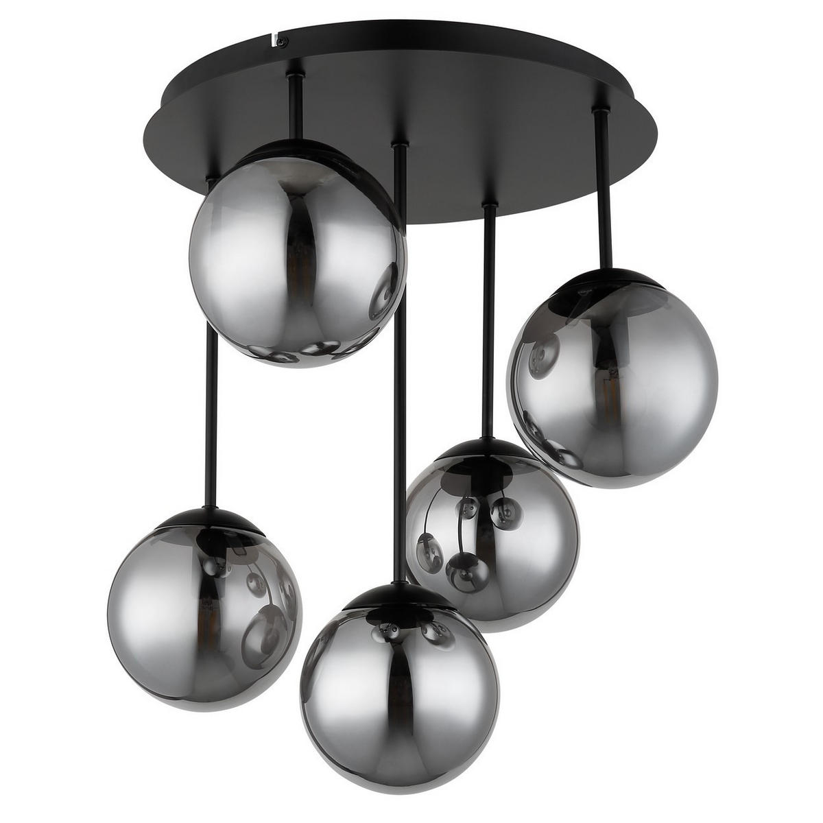DECKENLEUCHTE HARMON Metall, Schwarz, 5-flammig - Anthrazit, Glas (38/38/51cm) - Globo Lighting