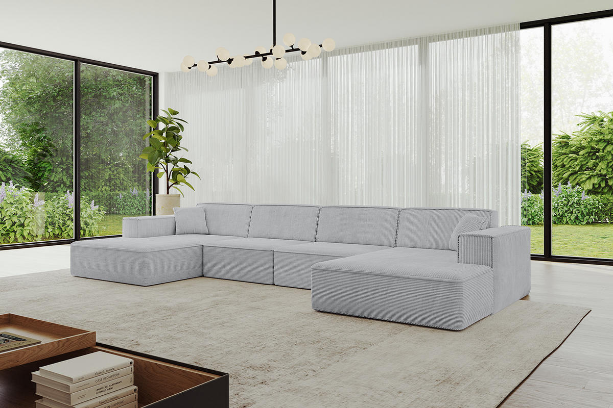 WOHNLANDSCHAFT IREA-U2-v4 - 388x171x79 cm Grau - Grau, Holzwerkstoff/Textil (388/79/171cm) - ALTDECOR