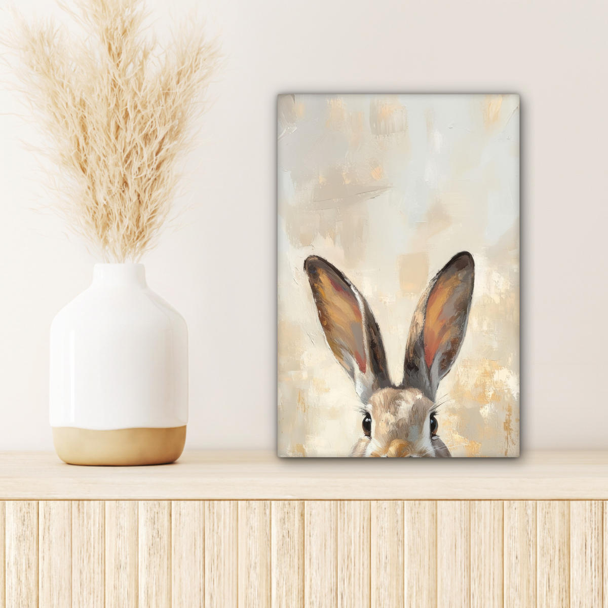 LEINWANDBILD Hase - Ohren - Braun Deko Wohnzimmer 20x30 cm - Beige, Textil (20/30cm) - MuchoWow