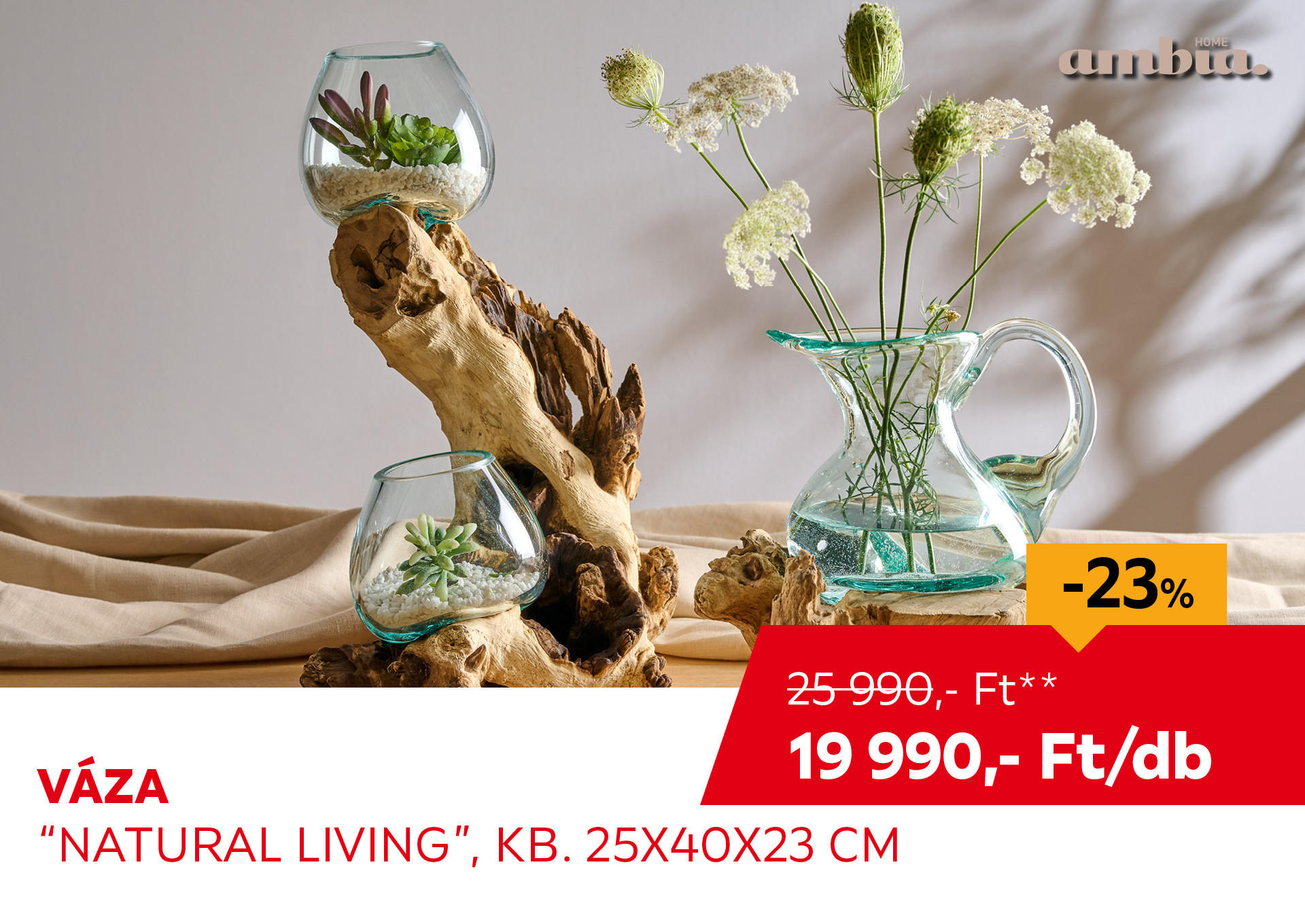 Váza "Natural living", kb. 25x40x23 cm Kiemelt termék 25990 Ft.- helyett 19990 Ft.-