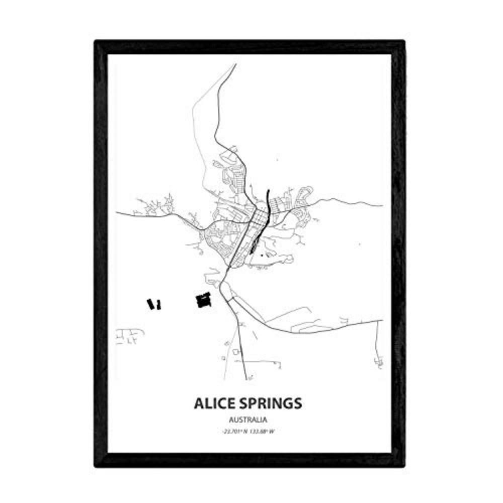 POSTER Karte Von Alice Springs - Australien A4 Rahmenlos - Klar, Papier (29.7/5/21cm) - Nacnic