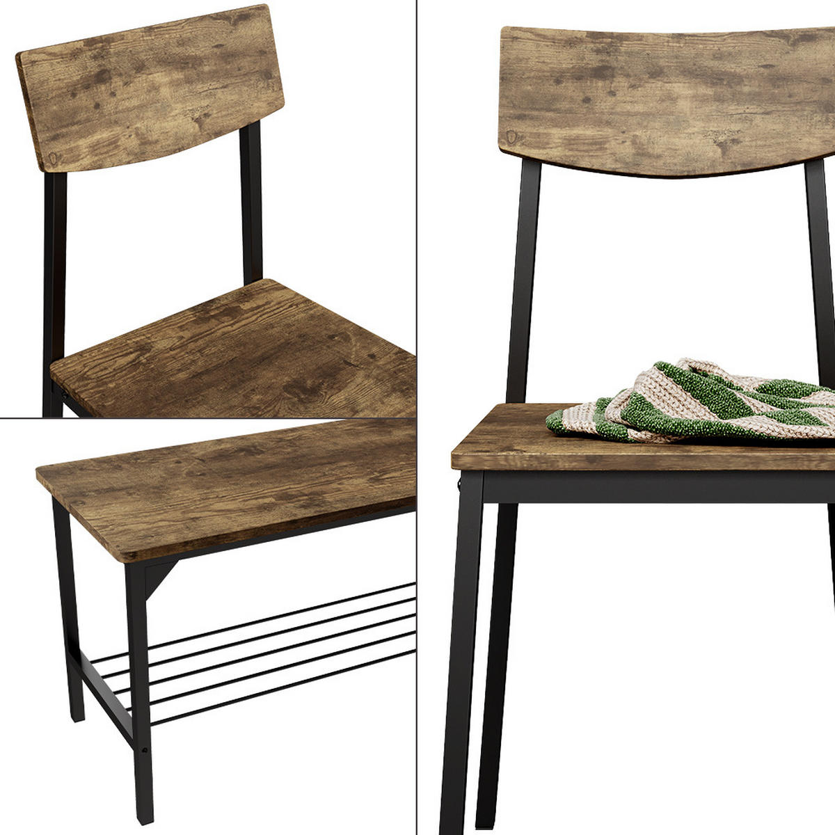 LAVICE A ŽIDLE Fyrk Černá/dubová rustikální - divoký dub/černá, kompozitní dřevo (85/46/36cm) - Vicco