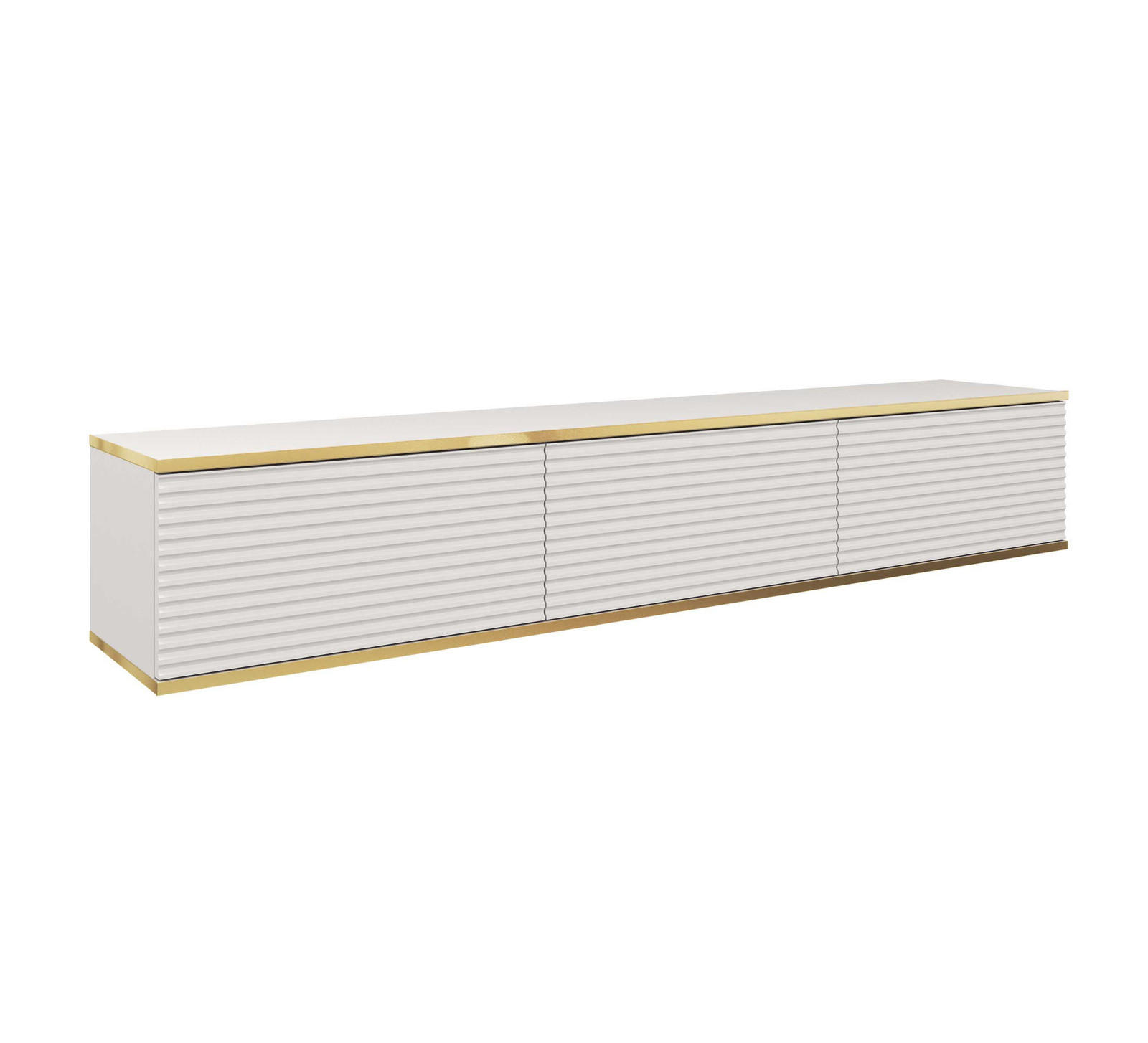 TV-BOARD FORNO (Hängend, Weiß, Rillenfront, Goldene Details, 3 Klapptüren, 175 cm) - Weiß, Holz/Holzwerkstoff (175/30/32cm) - Ravio