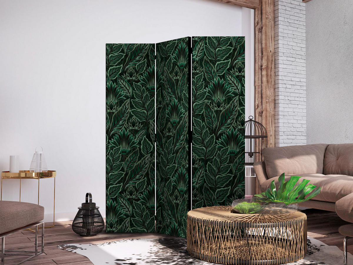 PARAVENT Beidseitig Bedruckter 3-tlg 135x172 cm Gr ne Bl tter - Grün, Holz/Textil (135/172/3cm) - Muralo