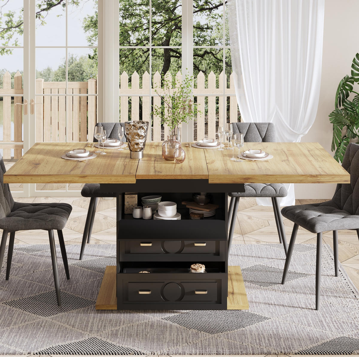 ESSTISCH 110/140/80/75 cm in Natur mit Ausziehfunktion und Stauraum - Naturfarben, Holzwerkstoff (110/80/75cm) - Flora Grace