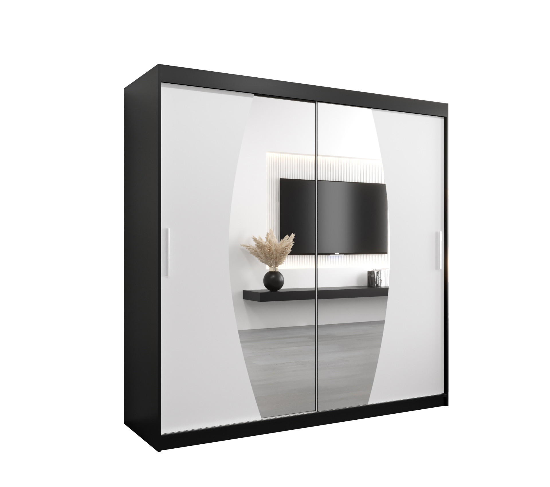 SCHWEBETÜRENSCHRANK 200/200/62 2-türig - Silberfarben/Schwarz, Holz/Kunststoff (200/200/62cm) - Abiks Möbel