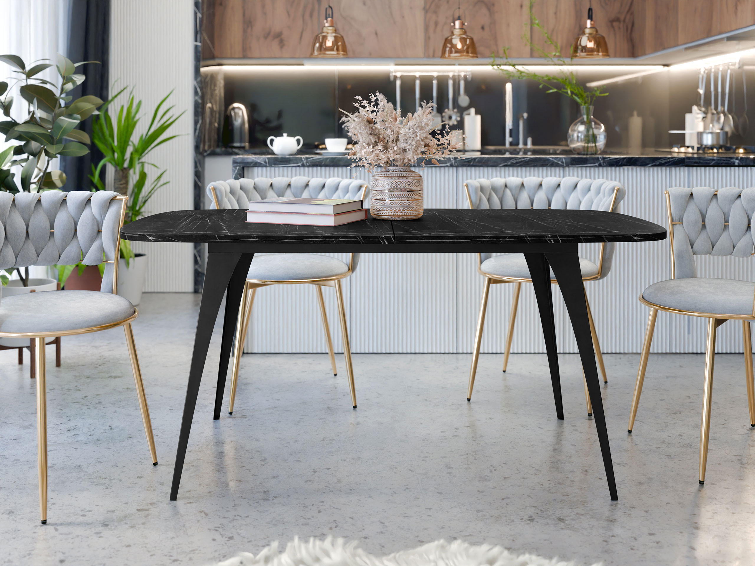 ESSTISCH Aura 160 - Schwarz, Holzwerkstoff/Metall (90/160/76cm) - MIRJAN24