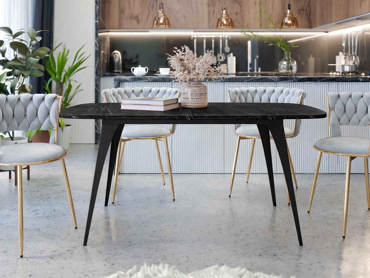 ESSTISCH Aura 160 - Schwarz, Holzwerkstoff/Metall (90/160/76cm) - MIRJAN24