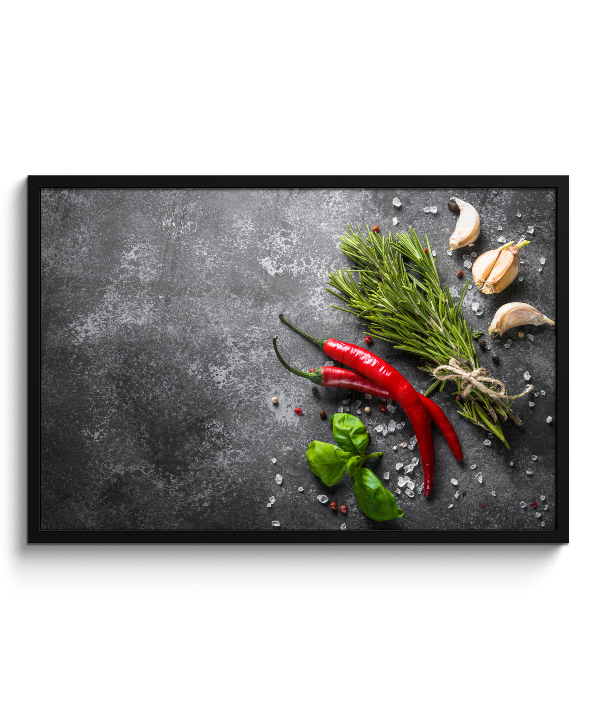 POSTER MIT RAHMEN Pfeffer - Kräuter - Gewürze - Beton 90x60 cm - Dunkelgrau, Papier (90/60cm) - MuchoWow