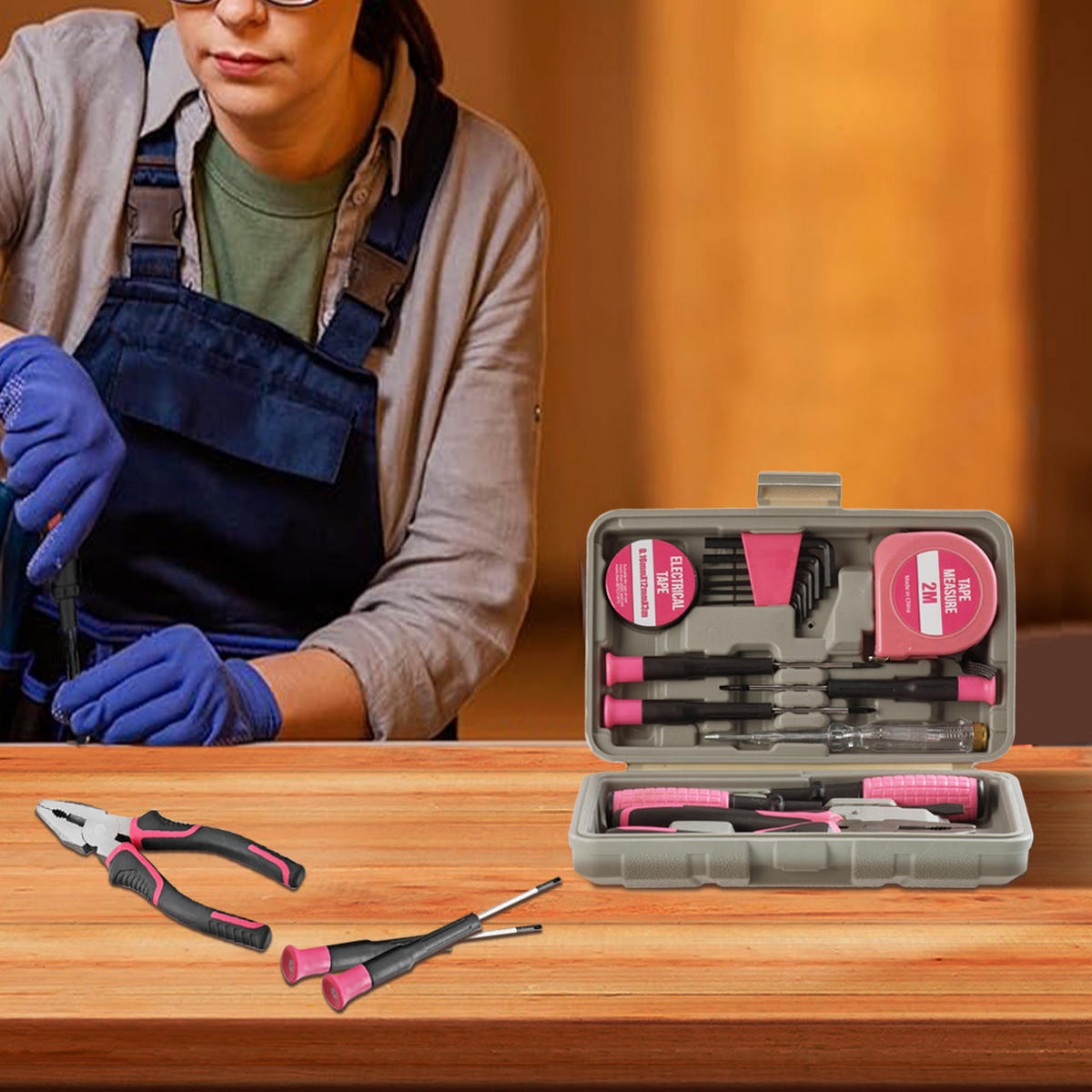 WERKZEUGSATZ 15-tlg. in Rosa Haushalts-Werkzeugset mit Koffer aus Stahl - Pink, Metall (12/20/5cm) - Livingandhome