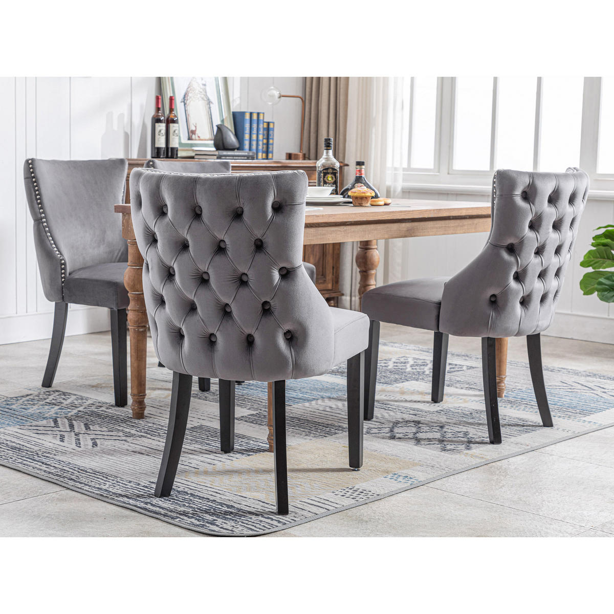 JÍDELNÍ ŽIDLE, sada 2 ks, šedý samet, knoflíkové prošití - šedá, textil (50/91/52cm) - FLIEKS