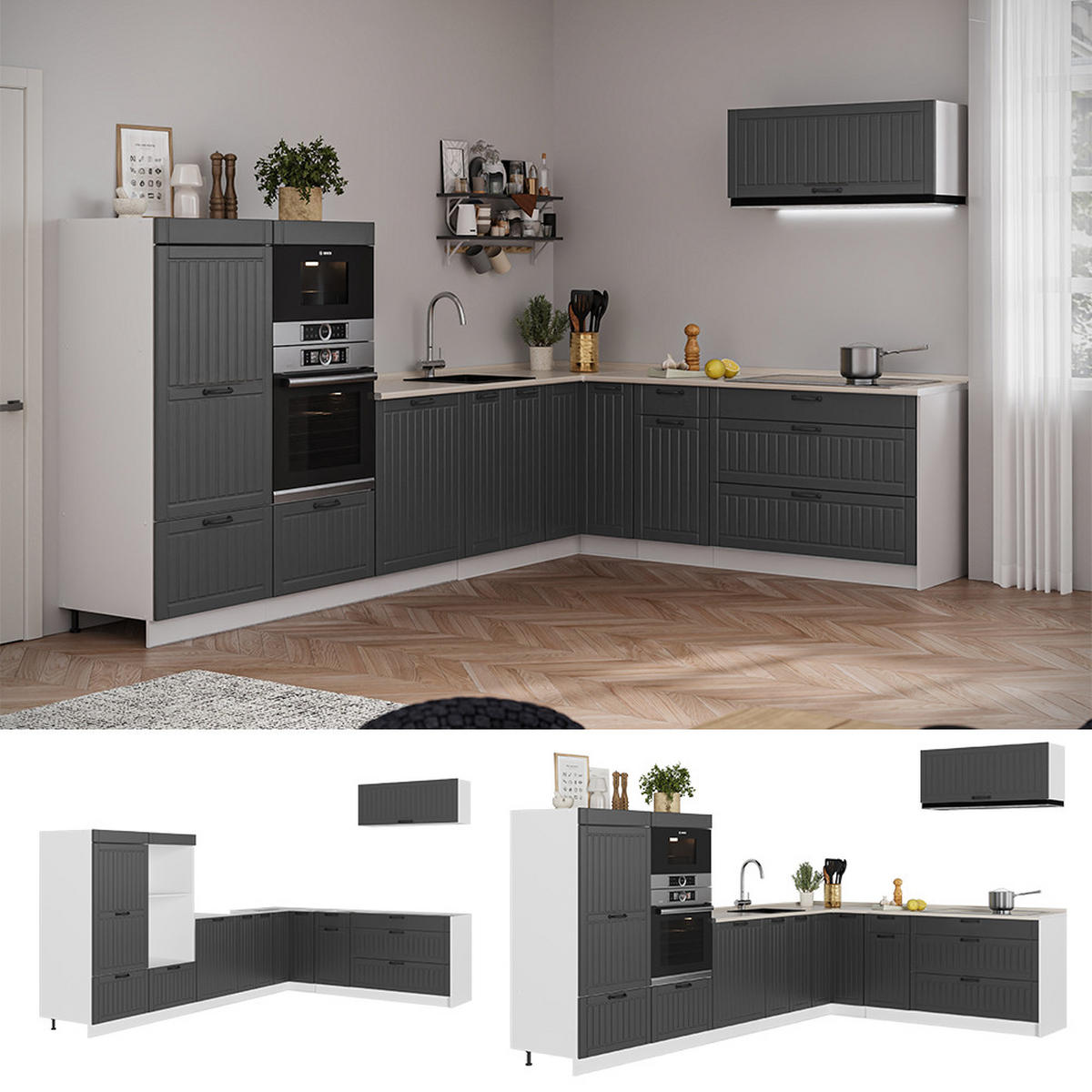 HÖRNKÖK Fame-Line, Mörkgrå/Vit, 327 x 227 cm AP Marble - Vit/Mörkgrå, Träbaserade material (327/153.6/60cm) - Vicco