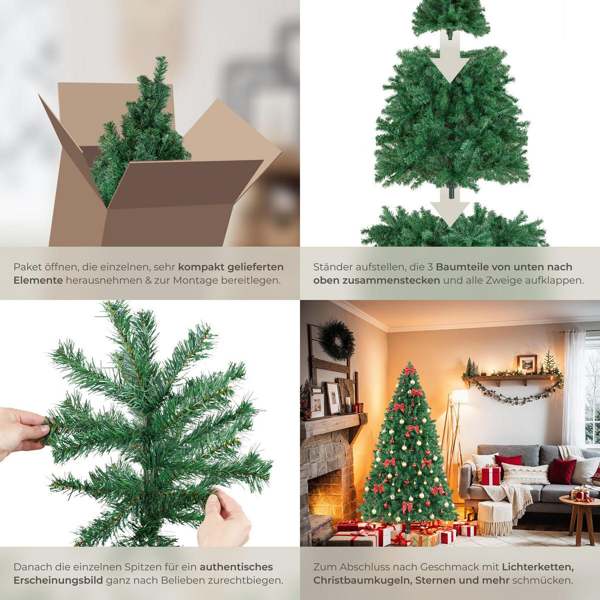 WEIHNACHTSBAUM Dasher, pulverbeschichteter Metallständer mit Kunststoffkappen , grün - Grün, Kunststoff (210cm) - tectake