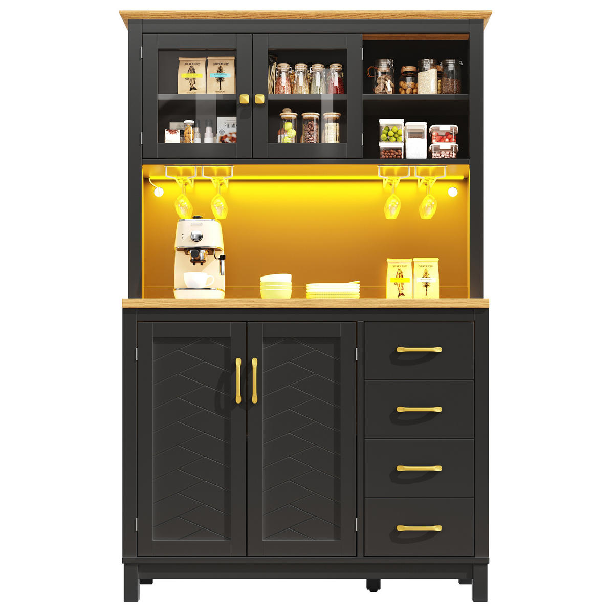 BUFFETSCHRANK 105,5/40/180 cm schwarz aus MDF mit LED-Lichtleiste - Schwarz, Holzwerkstoff (105.5/180/40cm) - OKWISH