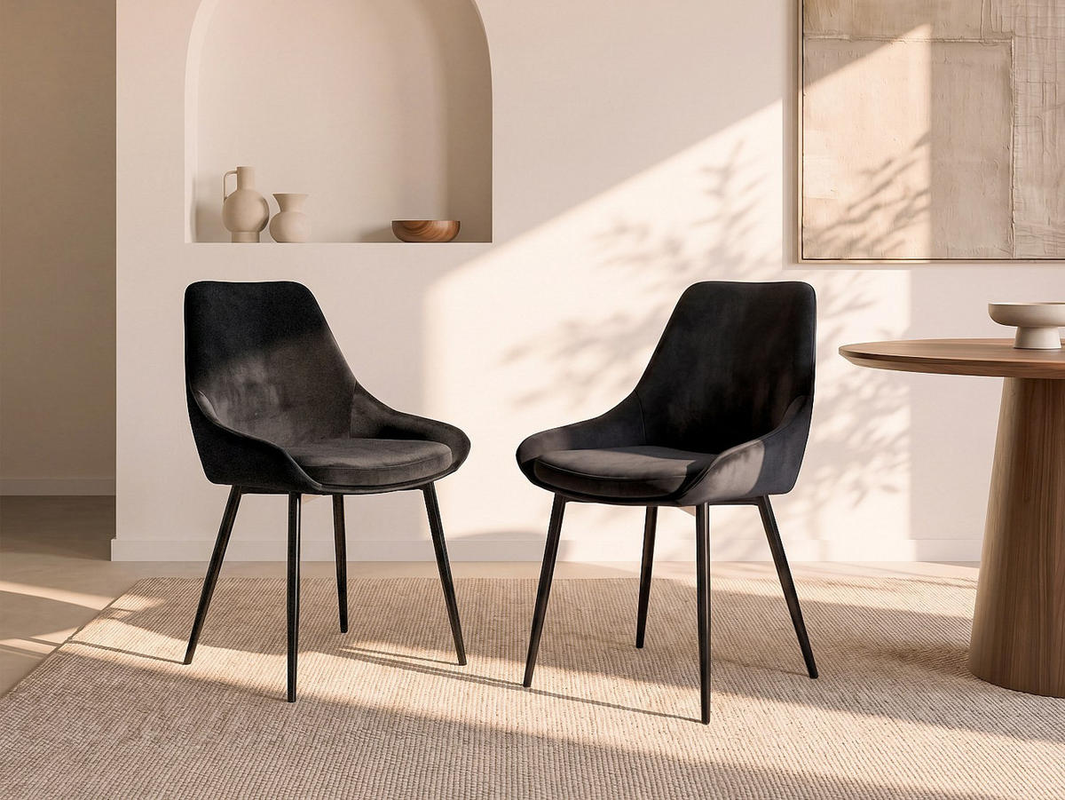 STUHL - 49 cm x 56 cm - samt - schwarz Masurie - Schwarz, Textil (49/85.5/56cm) - Vente-Unique