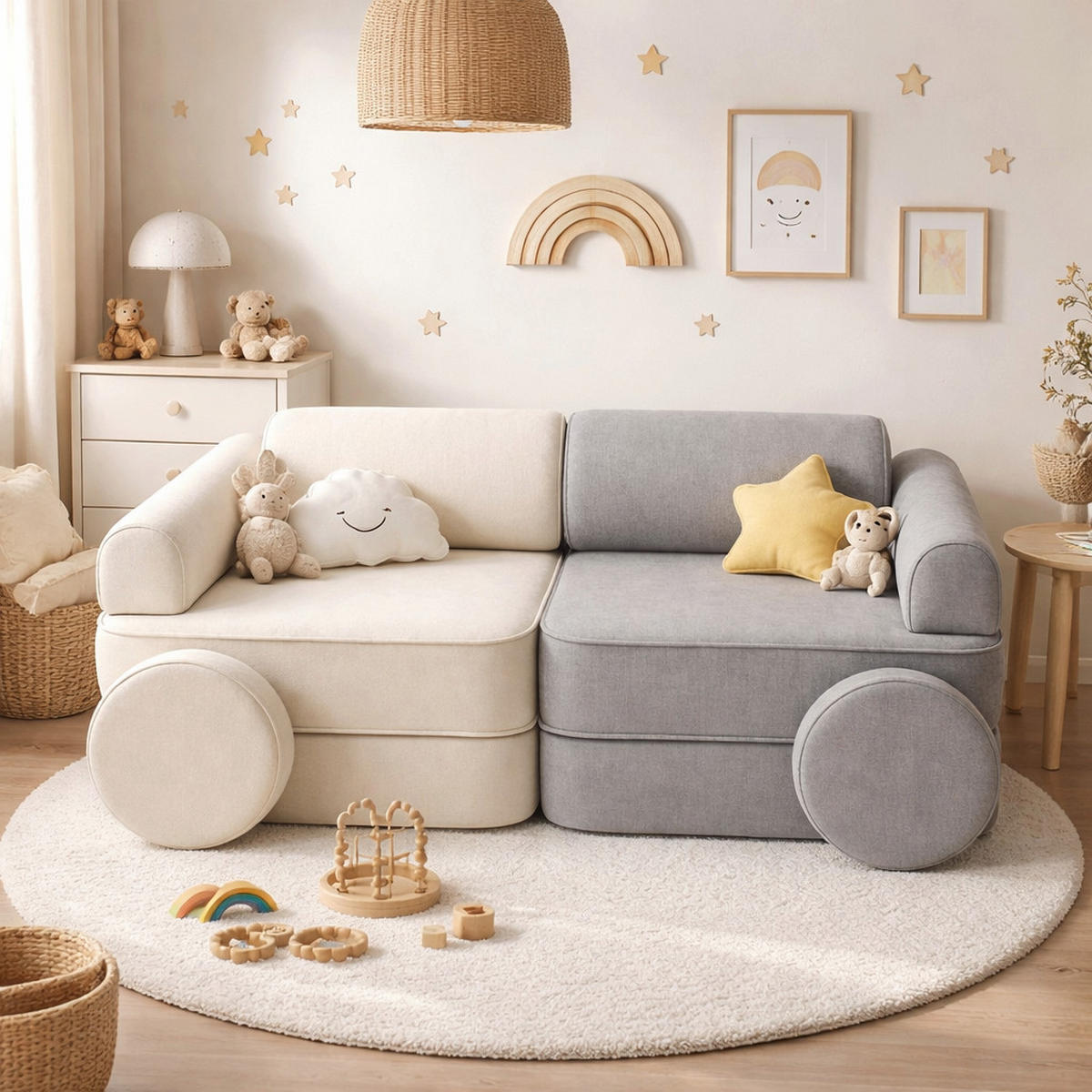 MODULARES Kindersofa 8 Elemente zweifarbig - Grau, Textil (120/50/60cm) - Bees & Blooms