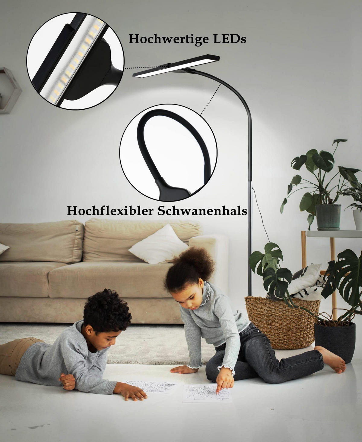 STEHLEUCHTE Nürnberg 46/22/156 cm - Schwarz, Metall (26/20/110cm) - Nettlife