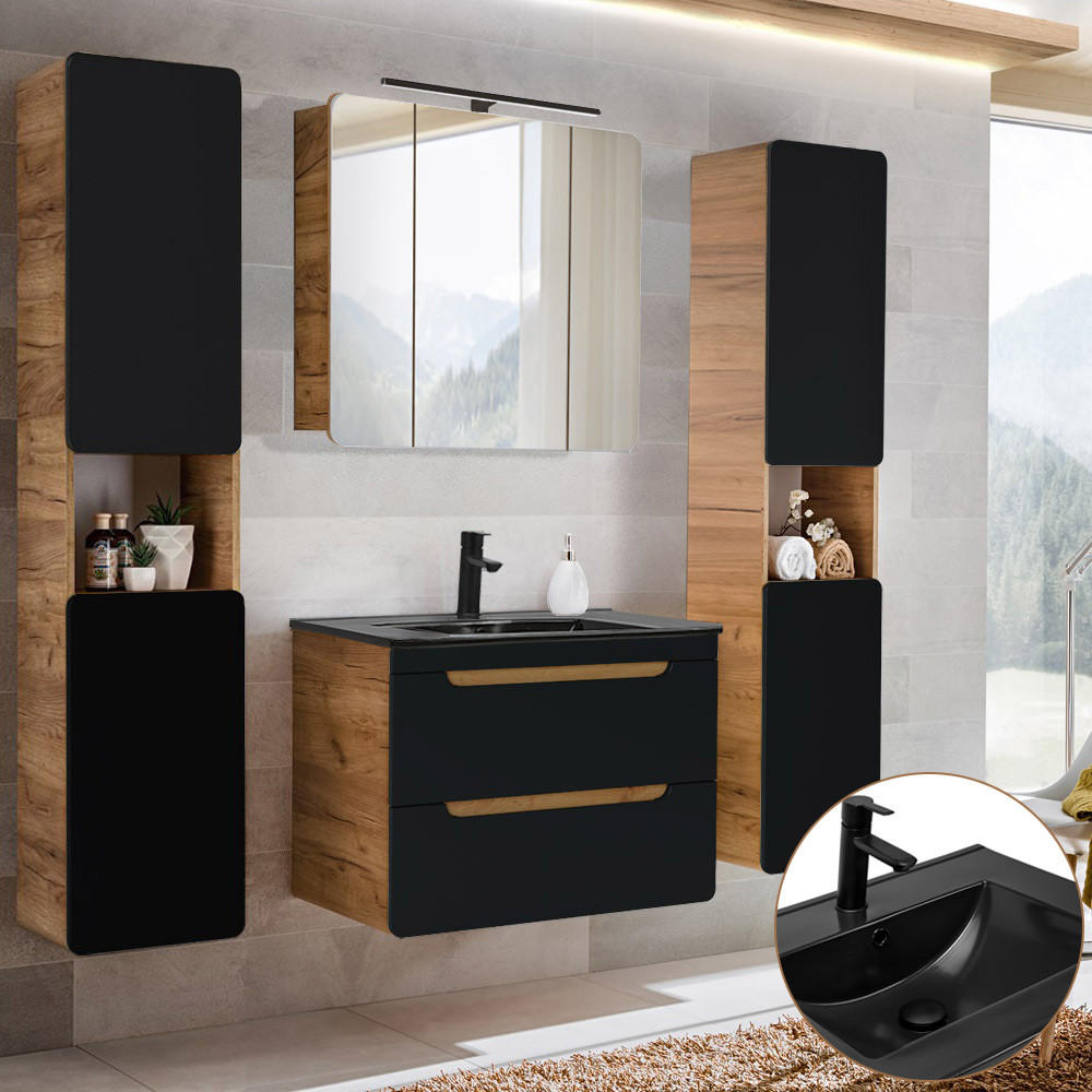 BADMÖBEL-SET 4-TLG. New-luton - Anthrazit, Holzwerkstoff (180/195/46cm) - Lomado