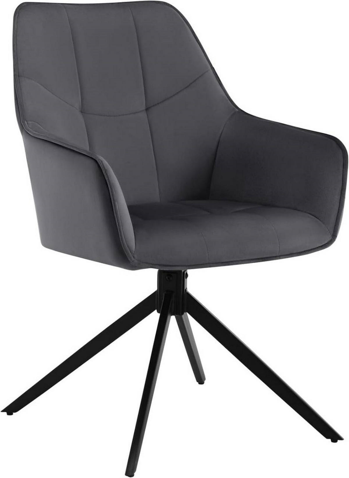 ESSZIMMERSTUHL drehbar, Samt, Metallbeine, Dunkelgrau - Dunkelgrau/Schwarz, Kunststoff/Textil (58/86/63.5cm) - Woltu
