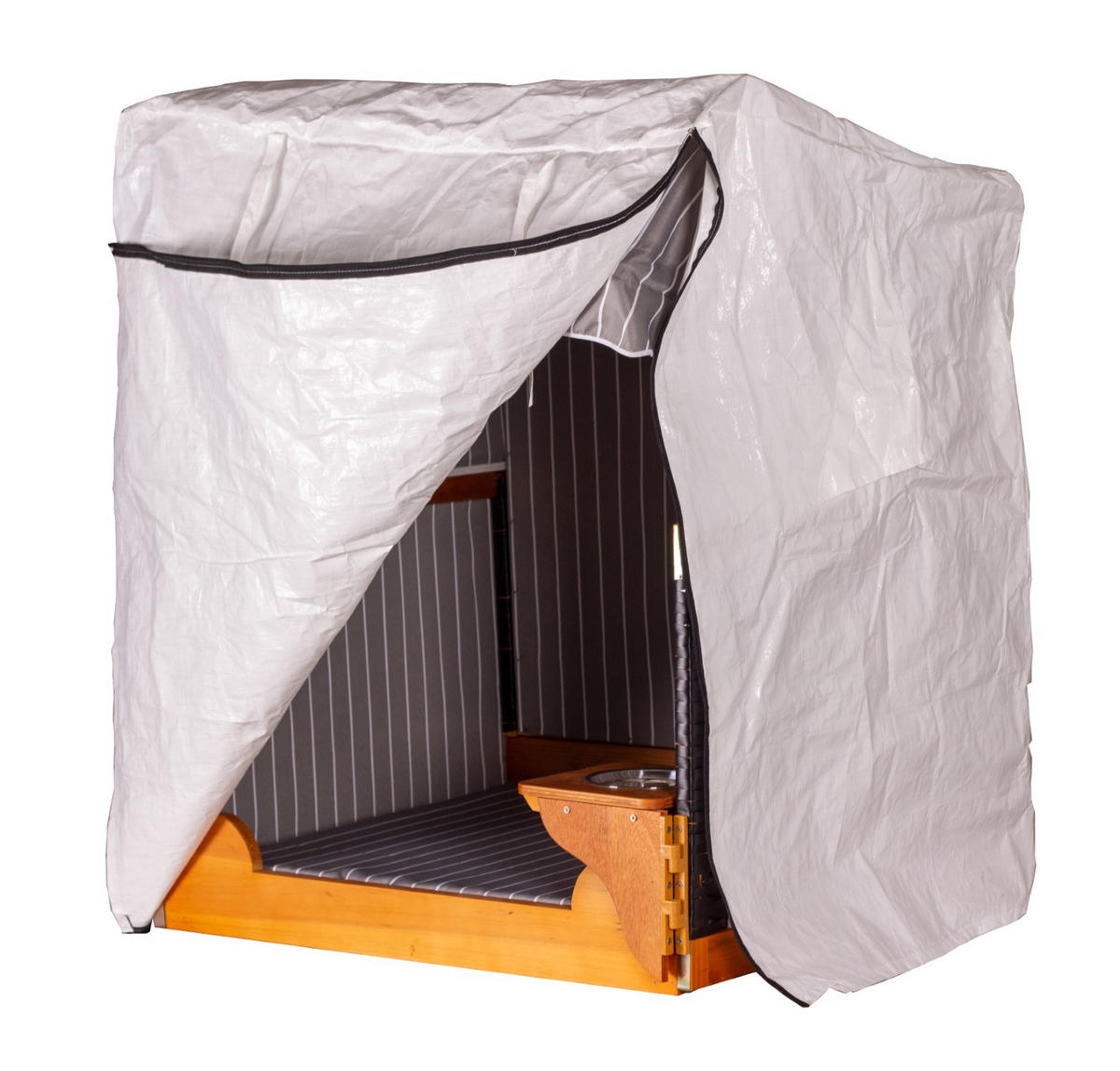 HUNDESTRANDKORB - gestreift/rot - PE beige - inkl. Schutzhülle - Rot, Holz/Textil (80/95/65cm) - bene living