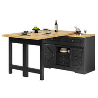 KÜCHENINSEL-ESSTISCH Schwarz 120–197×40×72 cm mit 360° Drehtisch und Scheunentor-Schiebetür aus Holzwerkstoff - Schwarz, Holzwerkstoff (120/72/40cm) - Luhomfu