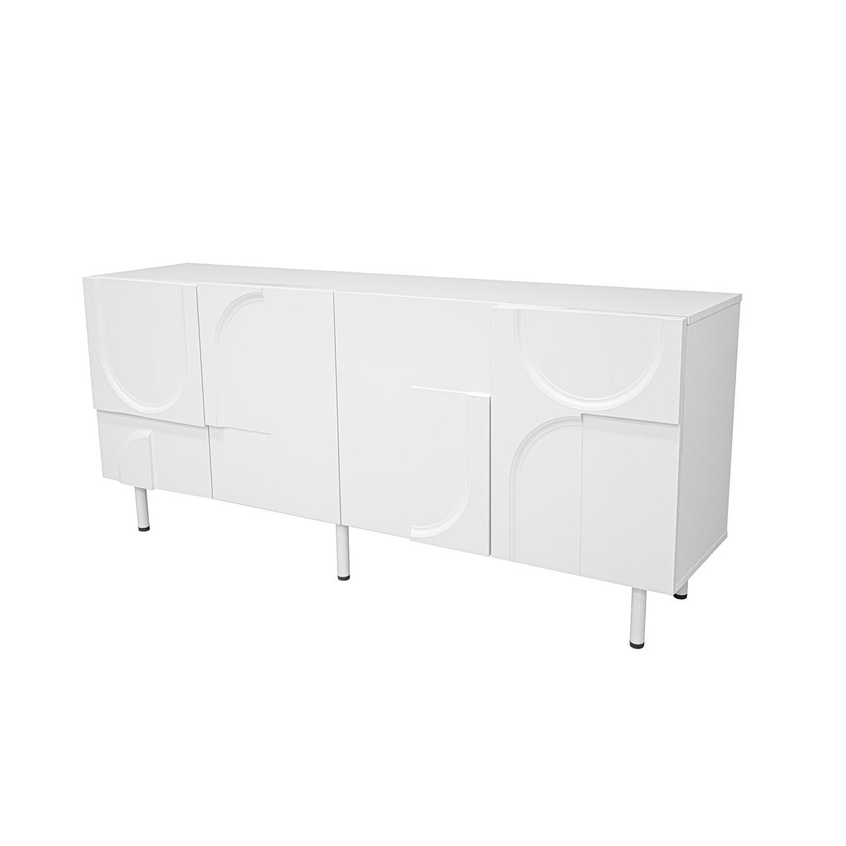 SIDEBOARD in Weiß mit geometrischen Kurven, mehrfachen Stauraumlösungen , B160/T38.5/H70 cm - Weiß, Holzwerkstoff/Metall (160/70/38.7cm) - STILVORA