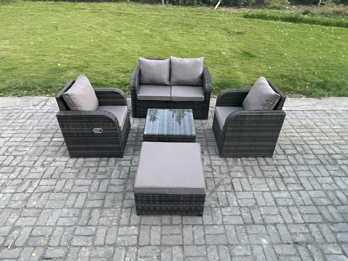 LOUNGESOFA-SET Polyrattan Dunkelgrau 5-Sitzer - Dunkelgrau, Metall - Fimous