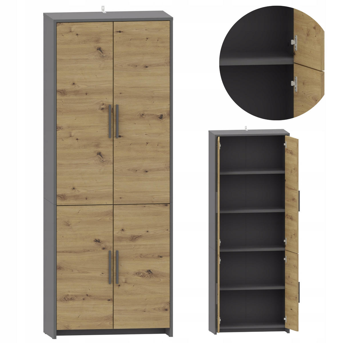 BÜCHERREGAL ALTIVO REG 70 4D Anthrazit Grau-Artisan Eiche 36/35,9/183,5 cm - Anthrazit/Eiche Artisan, Holzwerkstoff (68.8/183.5/35.9cm) - Matkam Möbel