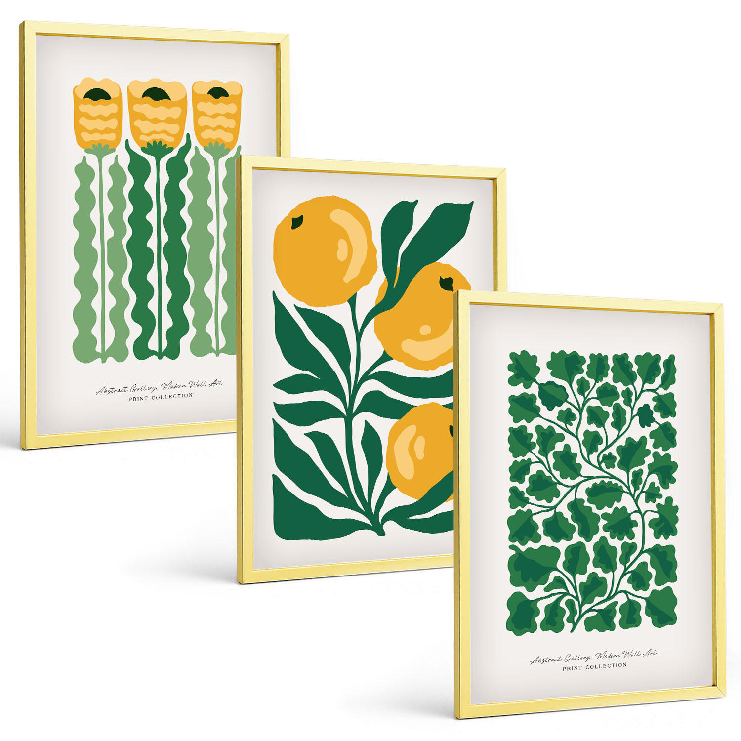 BILDER SET 3er Set - 40x60 cm Goldrahmen - Pflanzenmuster Blüten Blätter - Goldfarben, Kunststoff (40/60cm) - TULUP