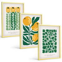 BILDER SET 3er Set - 40x60 cm Goldrahmen - Pflanzenmuster Blüten Blätter - Goldfarben, Kunststoff (40/60cm) - TULUP