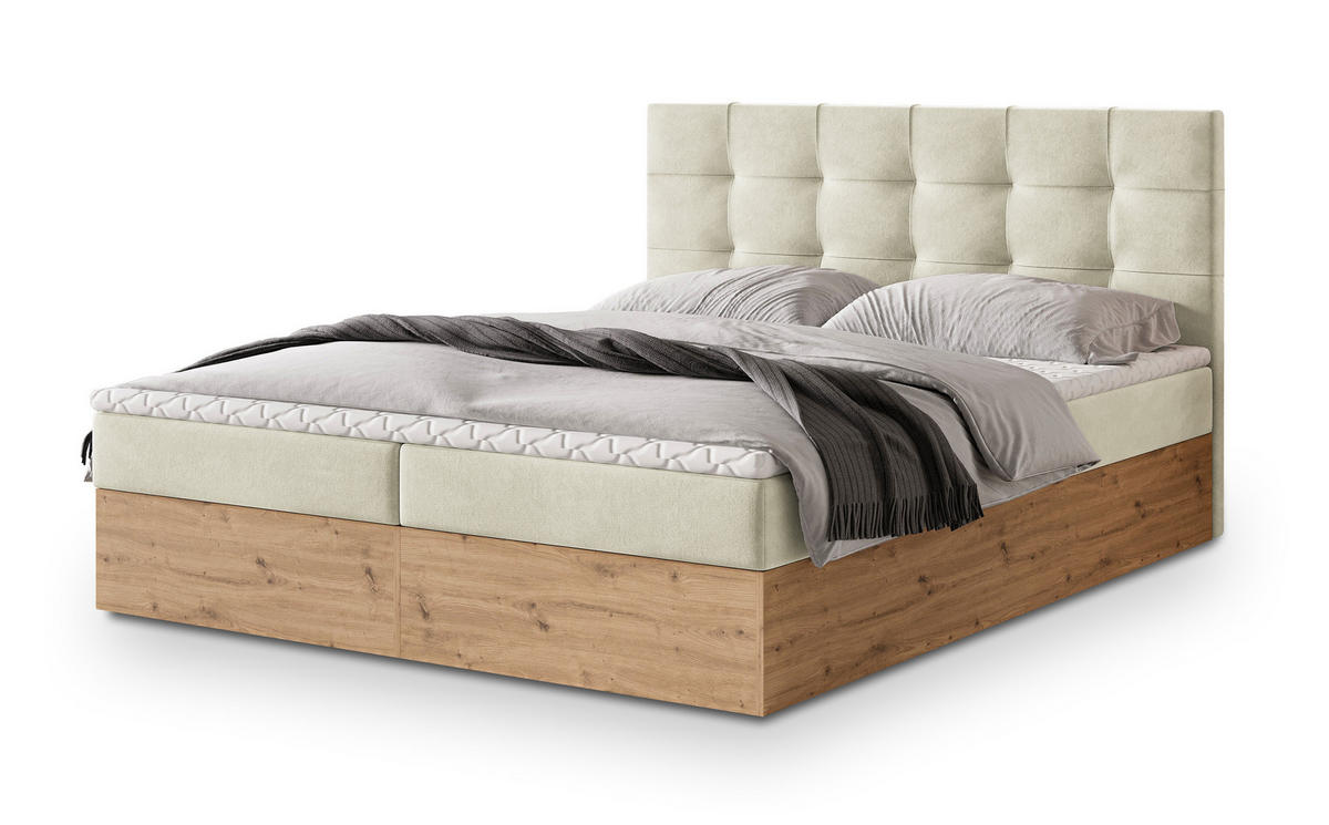 POSTEL BOXSPRING MOLVEN 140x200 cm, s matrací a úložným prostorem, krémová - krémová, kompozitní dřevo/textil (140/200cm) - MASSENO