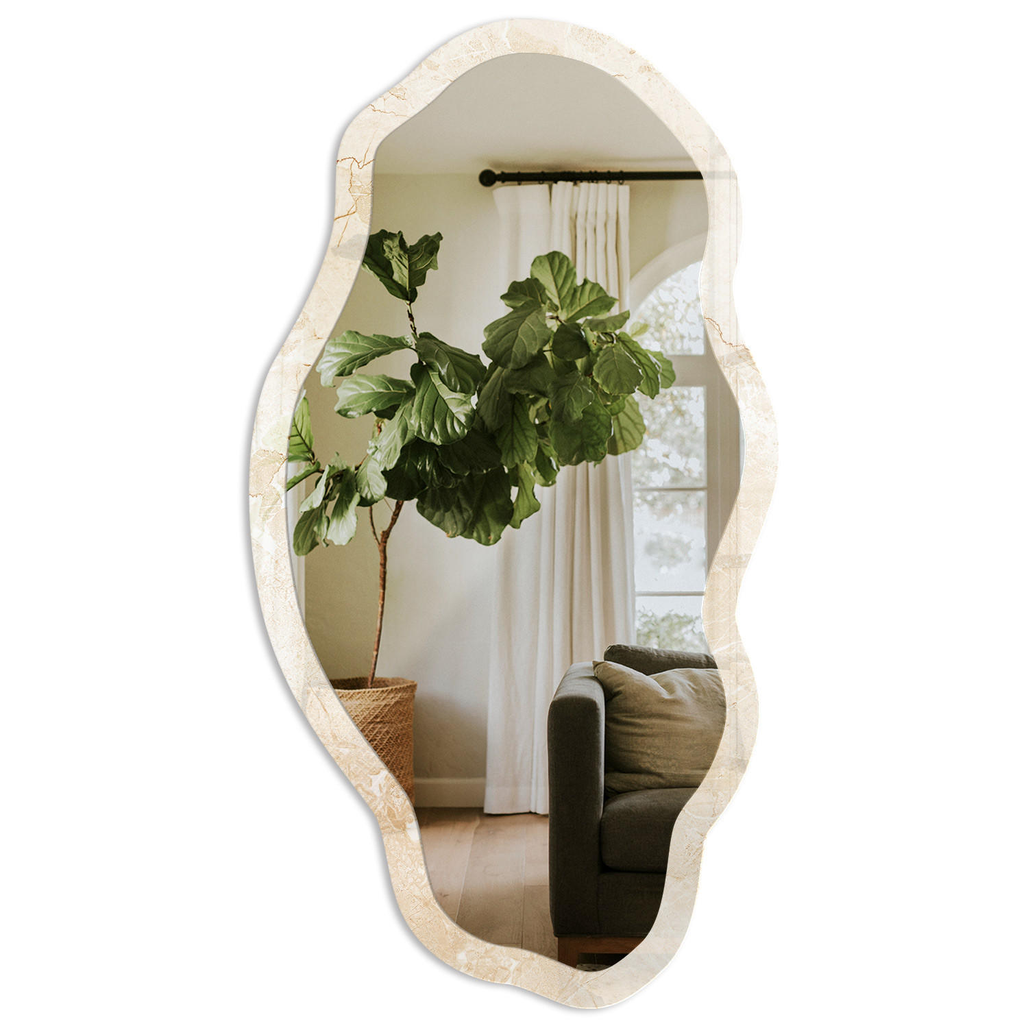 SPIEGEL 90x45 cm asymmetrisch mit Druck - Beige Muster - Transparent, Glas (45/90/0.4cm) - TULUP