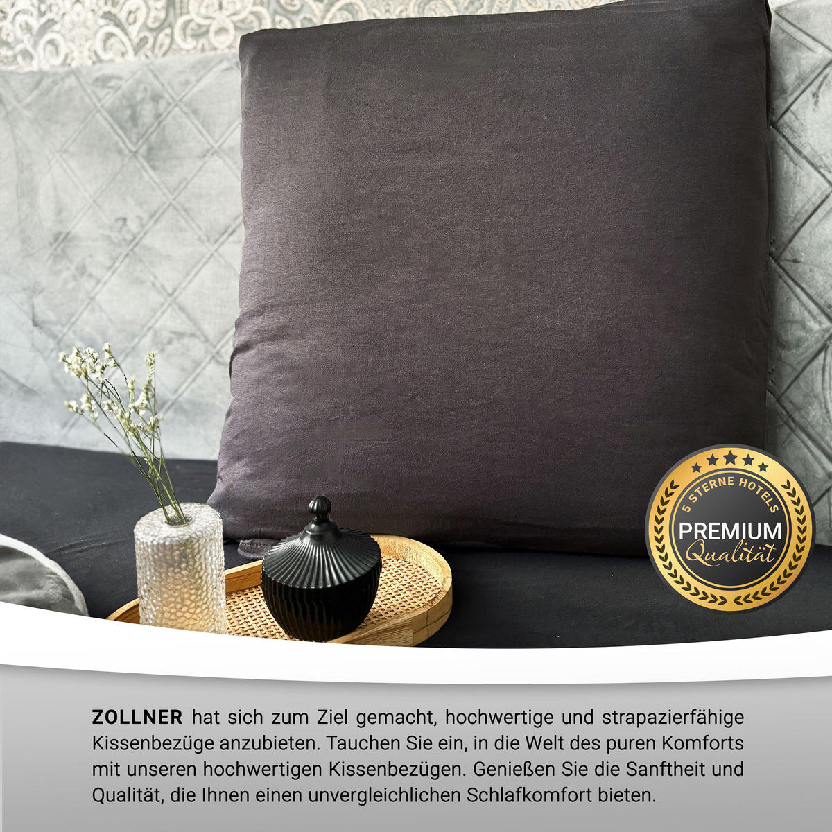 KISSENBEZUG, 2er-Set, 80x80 cm, 100% Baumwolle, Grau - Anthrazit, Textil (80/80cm) - Zollner