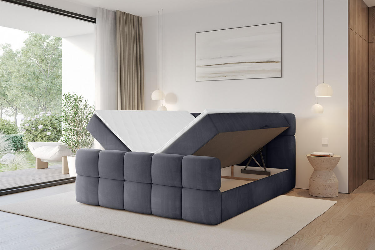 BOXBETT mit Matratze H3 - FAMA-Z - 200x200 cm Dunkelgrau Casablanca - Dunkelgrau, Holzwerkstoff (200/200cm) - ALTDECOR