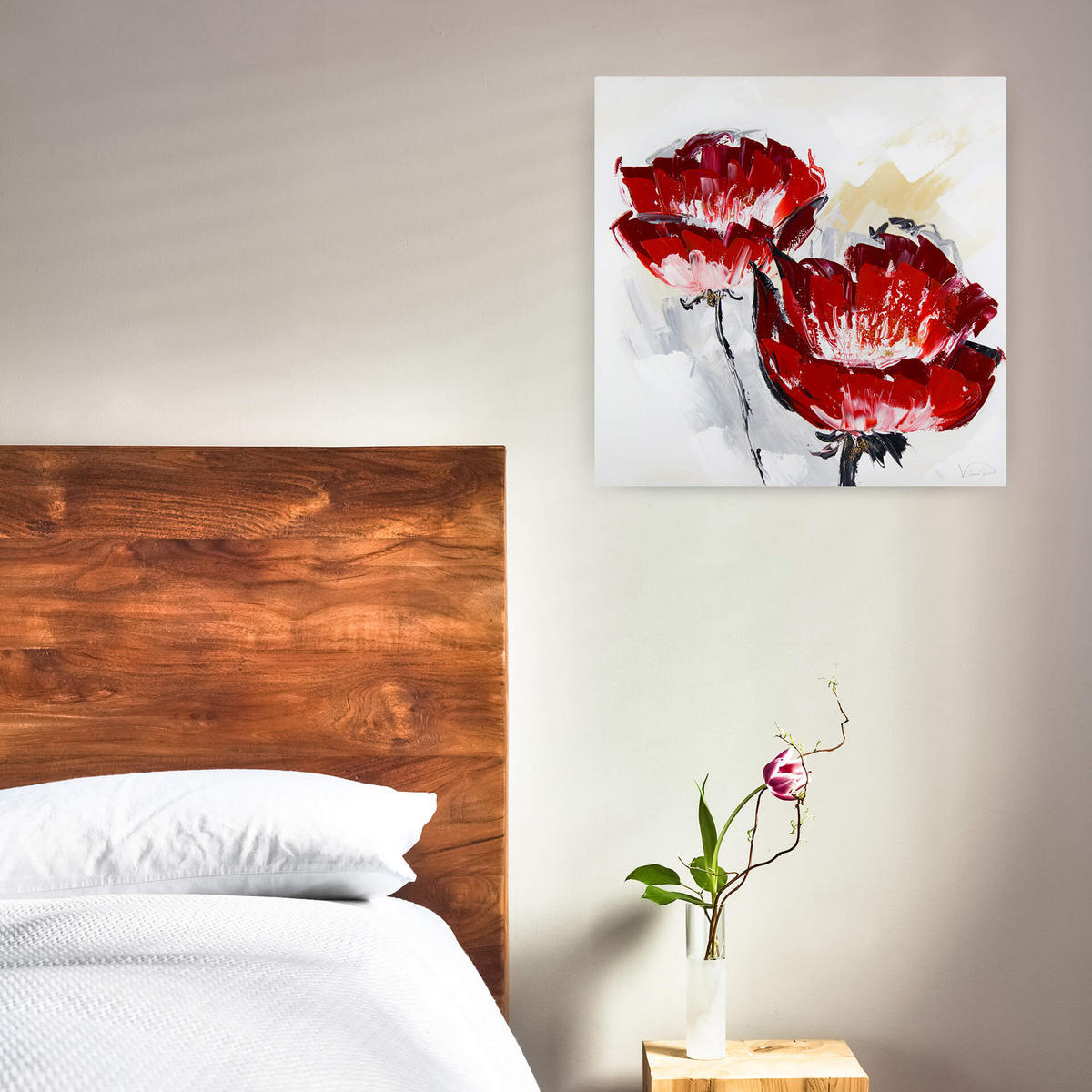 ACRYLBILD HANDGEMALT 80/80 cm - Rot, Holz/Textil (80/80cm) - KUNSTLOFT