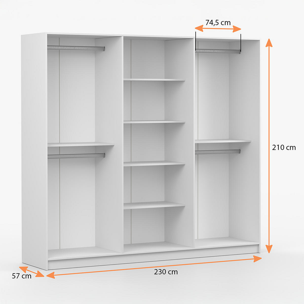 DREHTÜRENSCHRANK ROSA 6D 230/210/57 cm 6-türig Weiß - Goldfarben/Weiß, Holzwerkstoff/Metall (230/57/210cm) - imoebel24