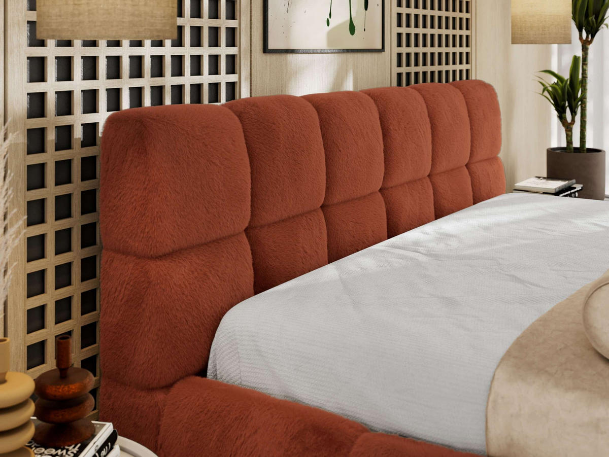 POLSTERBETT NIRA CLASSIC 160/200 - Orange Plüsch - Pocket-Matratze - Orange, Textil (160/200cm) - MKS