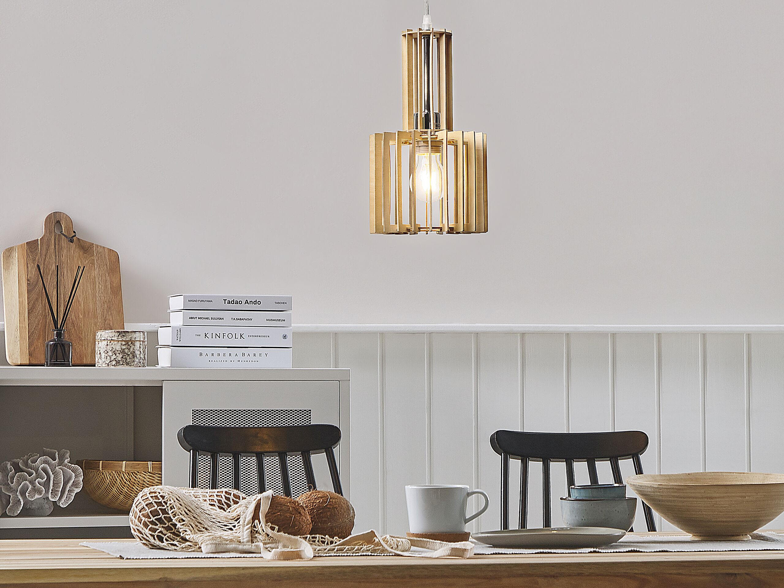 HÄNGELEUCHTE Niari 19/19/119 cm - Hellbraun, Holzwerkstoff (19/19/119cm) - Beliani