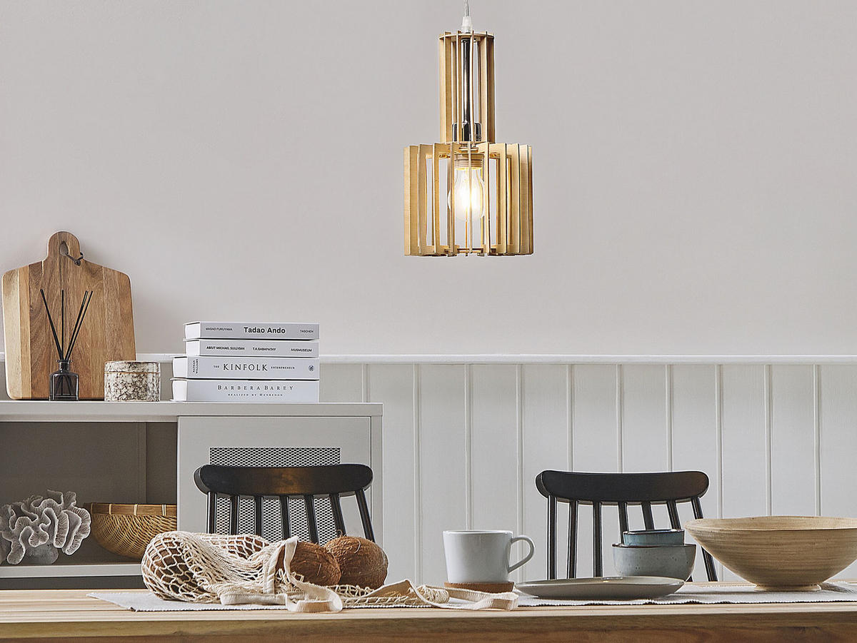 HÄNGELEUCHTE Niari 19/19/119 cm - Hellbraun, Holzwerkstoff (19/19/119cm) - Beliani