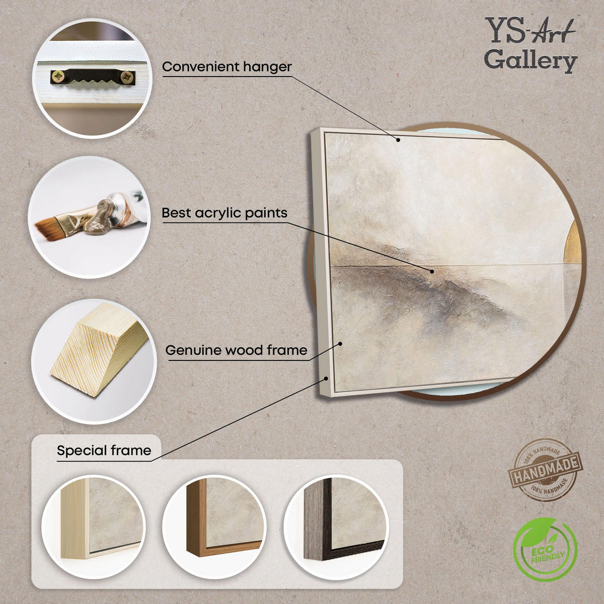 GEMÄLDE Horizontlinie Schattenfugenrahmen Beige 140x70 cm - Beige, Holz (140/70cm) - YS-art gallery
