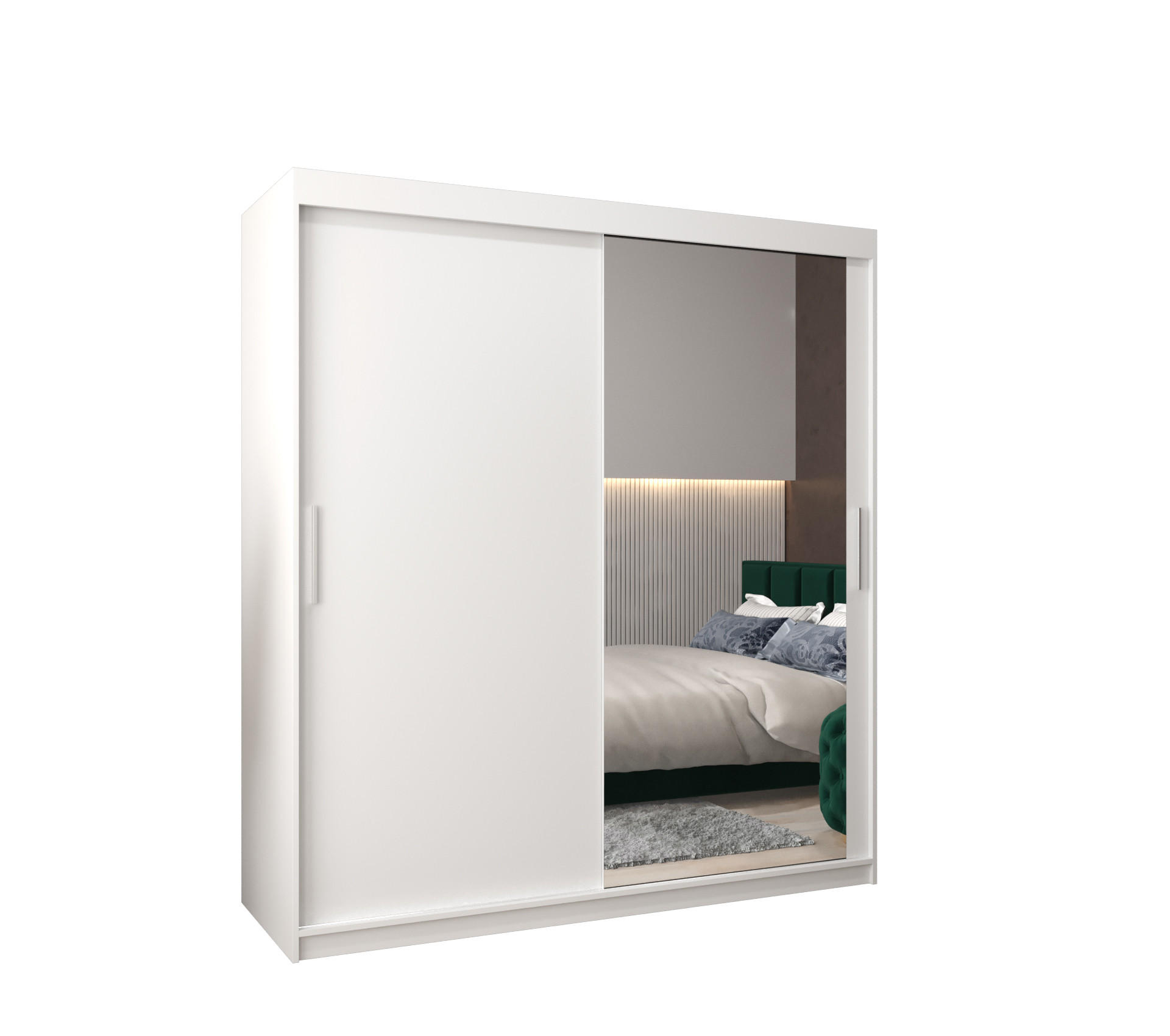 SCHWEBETÜRENSCHRANK 200/180/62 2-türig - Silberfarben/Weiß, Holz/Kunststoff (180/200/62cm) - Abiks Möbel