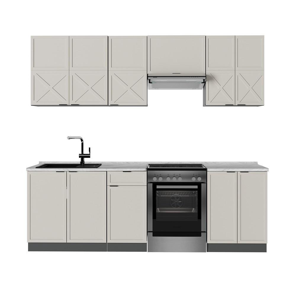 KÜCHENZEILE Fame-Line GrauBeige/Anthrazit 240 cm ohne AP - Anthrazit/Grau, Holzwerkstoff (240/81.6/46cm) - Vicco