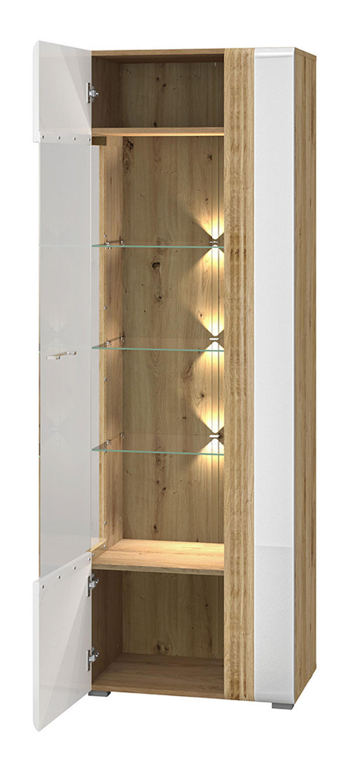 WOHNZIMMER-SET Adagio weiß Hochglanz / Eiche castello 5-teilig - Weiß Hochglanz/Weiß, Holz/Holzwerkstoff (367/196/42cm) - Feldmann-Wohnen