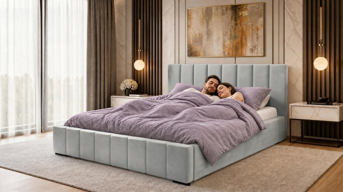 POLSTERBETT 200x200 cm, Nero, Doppelbett mit Bettkasten, Lattenrost aus Holz, Velourstoff, Silbern - Silberfarben, Holz/Kunststoff (200/200cm) - Marpur